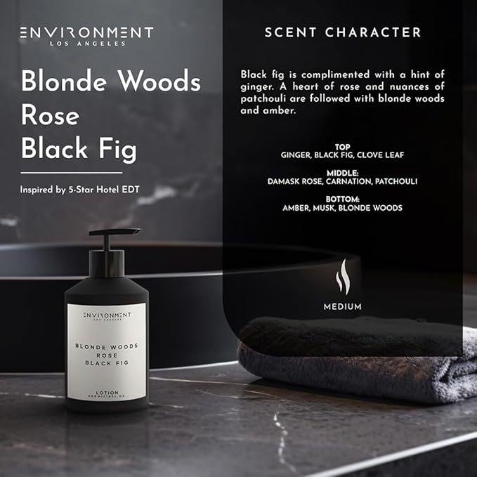 ENVIRONMENT Inspired by 5-Star Resort EDT Lotion, 300ml Luxury Scented Lotion (Blonde Woods | Rose | Black Fig) Bathroom Luxury, Men & Women High-End Body Lotion, Hand Cream, Dry Skin Treatment