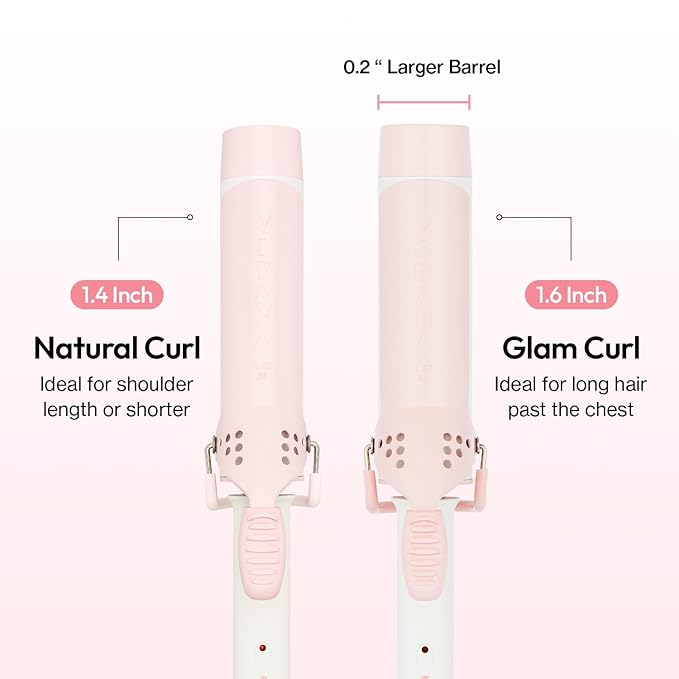 VODANA Professional GlamWave Ceramic Curling Iron, Natural Curls, Hair Curler, Curling Wand, Available in USA (Strawberry Cream, 1.4 inch)
