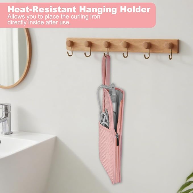 SITHON Hot Iron Holder & Mat, Heat Resistant Hair Tools Travel Bag Portable Hot Tools Organizer Cover Pouch for Curling Irons, Flat Irons, Hair Straightener and Styling Tools (Bag Only) (Pink)