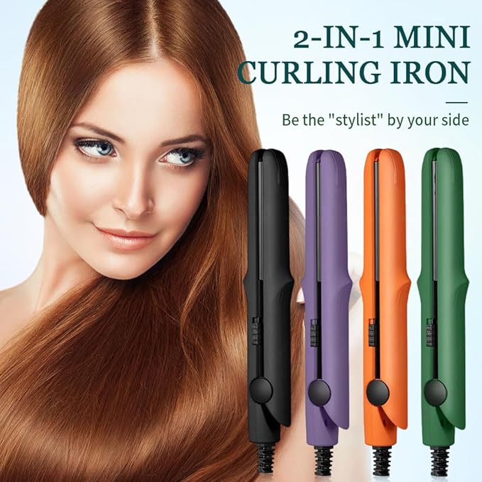 Mini Dual Purpose Curling Iron, 2025 Upgrade 2 in 1 Mini Curling Wand & Flat Iron Hair Straightener, Portable Travel Curling Wand for All Hair Types (Green)