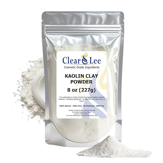 ClearLee Kaolin Clay Cosmetic Grade Powder - 100% Pure Natural Powder - Great For Skin Detox, Rejuvenation, and More - Heal Damaged Skin - DIY Clay Face Mask (8 oz)