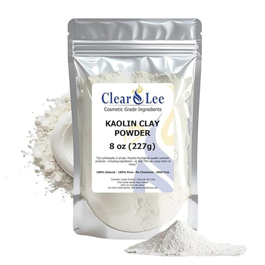 ClearLee Kaolin Clay Cosmetic Grade Powder - 100% Pure Natural Powder - Great For Skin Detox, Rejuvenation, and More - Heal Damaged Skin - DIY Clay Face Mask (8 oz)