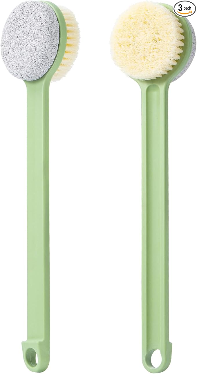 Pumice Stone for Feet and Shower Brush with Long Handle 14", Hard Skin Callus Remover, 2 in 1 Foot Scrubber Brush, Back Scrubber Body Brush for Shower Deep Cleansing and Exfoliating (Straight)