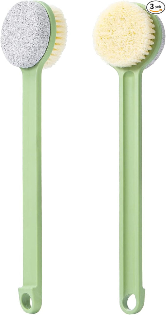 Pumice Stone for Feet and Shower Brush with Long Handle 14", Hard Skin Callus Remover, 2 in 1 Foot Scrubber Brush, Back Scrubber Body Brush for Shower Deep Cleansing and Exfoliating (Straight)