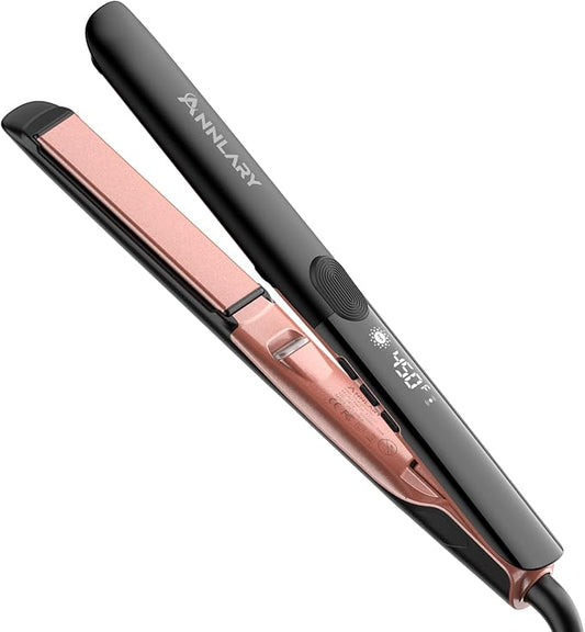 Hair Straightener 1 Inch Flat Iron and Curler 2 in 1 Titanium Ceramic Ionic Dual Voltage Straightener with Heat-Resistant Silicone, for Less Frizz, Shinier & Smoother