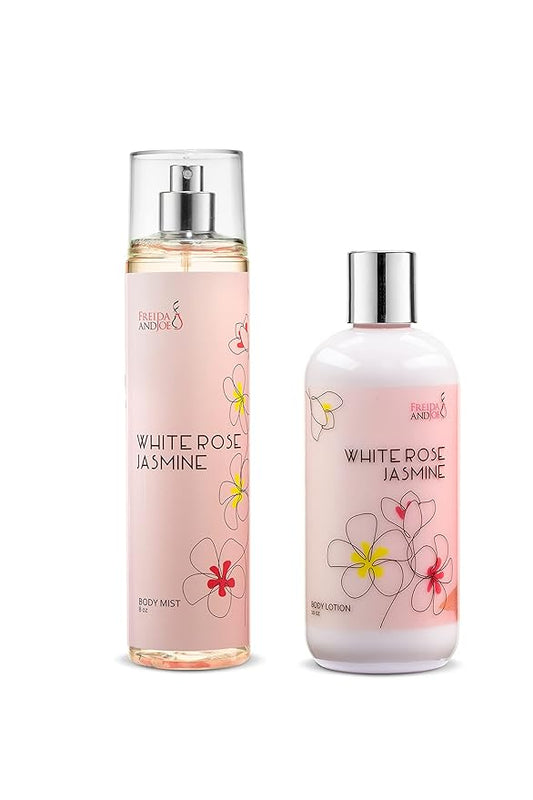 Home Spa Gift 10oz Deep Moisturizing Fragrance Body Lotion & 8 oz. Fine Fragrance Body Mist Set Luxury Self-Care Combo for Women & Girls (White Rose Jasmine)