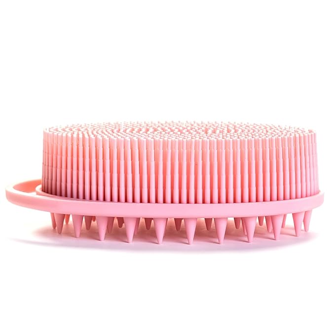 Premium Sensory Brush for Kids or Autism,Soft Silicone Body Scrubber,2 in 1 Sensory Room Occupational Therapy Brushes,Silicone Loofah,Pets Shower Brush Bath Brush Shampoo Brush(hangable-Spikes-Pink)