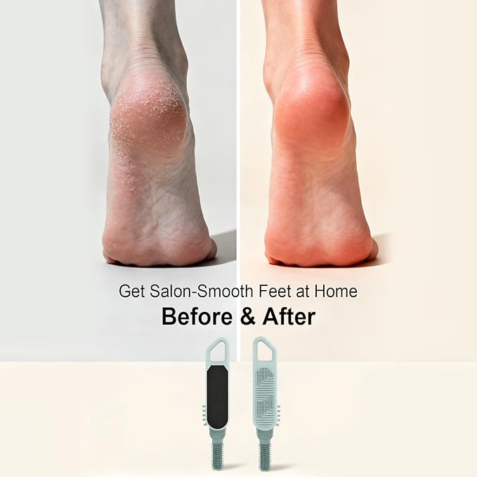 Dry or Wet Foot Callus Remover - Dual-Sided Pedicure Tool with Hidden Brush & Non-Slip Grip for Home Salon Use (Green)