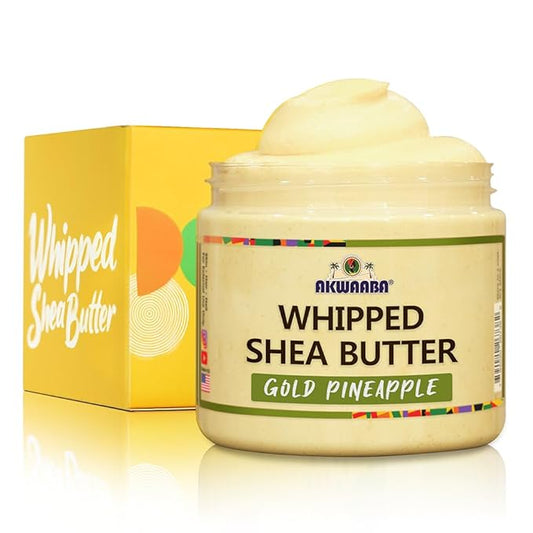 AKWAABA Whipped Shea Butter (Gold Pine) - Nourishes, Moisturizes & Soothes | Pure Shea Butter | No Dyes & Parabens | 12 oz / 340 g