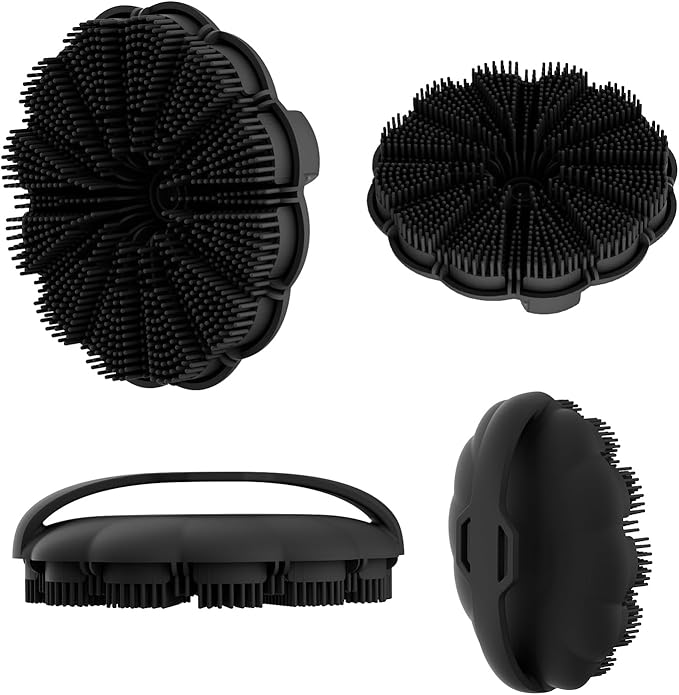 Silicone Body Scrubber Shower Brush, Exfoliating Body Wash Scrubbers for All Skin Types, Ergonomic No-Slip Handle, Body Brush for Showering (Black)