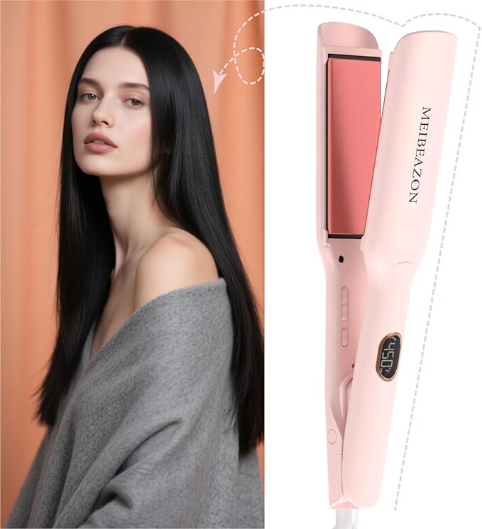 Flat Iron Hair Straightener – 1.7”Wide Ceramic Plate with Negative Ionic Technology, Digital Temp Control & Dual Voltage for Curly/Thick/Coily Hair