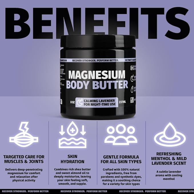 Coach Soak 2-Pack Nighttime Magnesium Body Butter, Thick Cream with High Magnesium Concentration, Soothes Muscles Overnight, Shea Butter, Almond Oil & Lavender, Large Size (Total of 16oz)