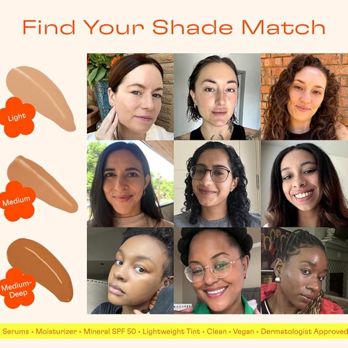 Daybird 4 in 1 Tinted Serum, Tinted Moisturizer and Sunscreen for Face, SPF 50+ Niacinamide, 1 Ounce (Medium-Deep)