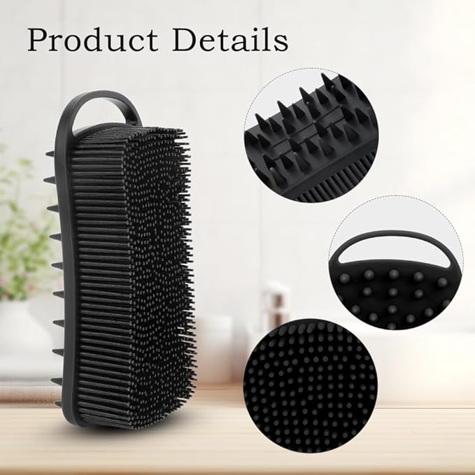 2 PCS Soft Silicone Body Scrubber, 2 in 1 Exfoliating Shower Bath Scrubber, Silicone Loofah Bath and Shampoo Brush Body Shower Use Shower Hair Scalp Massager, Easy to Clean, Lather Well (Black&Green)