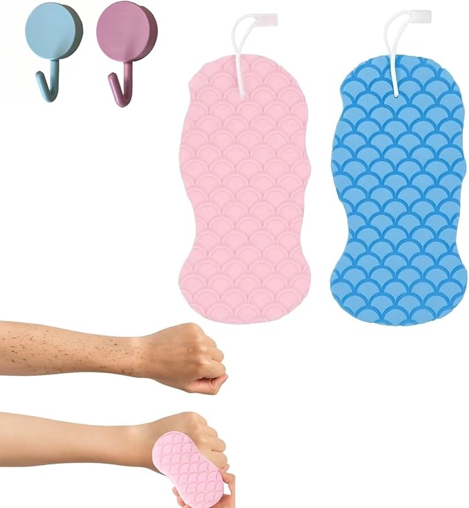 Magic Exfoliating Bath Sponge - 3D Exfoliating Bath Sponge for Dead Skin Removal, Skin-Friendly Exfoliator Also a Gentle Bath Sponge for Baby, for Adults, Kids & Pregnant Women (2Blue+2pink)