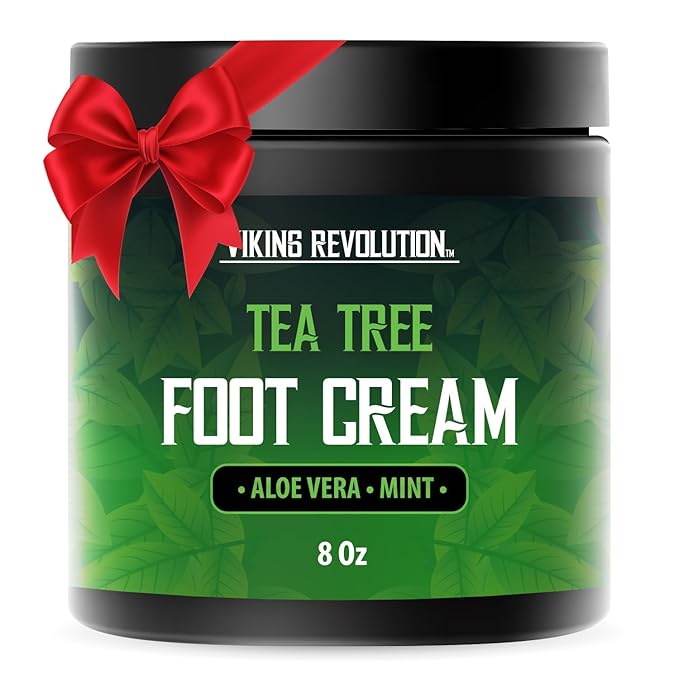 Viking Revolution Tea Tree Foot Cream for Dry Cracked Heels - Foot Balm For Cracked Feet - Dry Feet Repairing Cream with Aloe Vera and Mint (8oz)