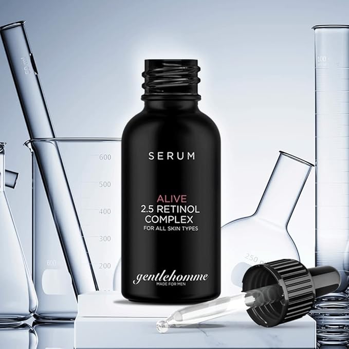Gentlehomme Men's Anti-Aging Retinol Serum - Hydrating Serum with Hyaluronic Acid, Vitamin B6, and Aloe Vera - Reduces Signs of Aging, Dark Spots, and Fine Lines