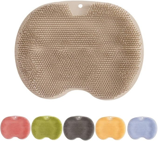 Silicone Shower Foot Scrubber Mat, Upgraded Wall Mounted Slip Suction Cups Foot Scrubber Cleaner, 2025 New Foot Back Cleaning Pad Back Washer Back Exfoliating Bath Wash Pad (Khaki)