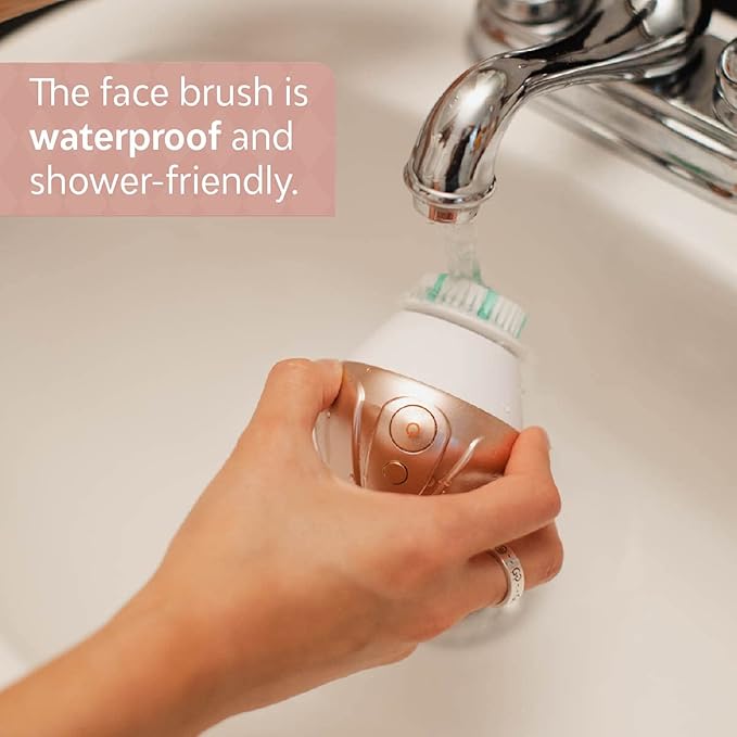 TAO Clean Ona Diamond Orbital Facial Brush and Cleansing Station, Electric Face Cleansing Brush with Ergonomic Handle, Dual Speed Settings, Rose Gold