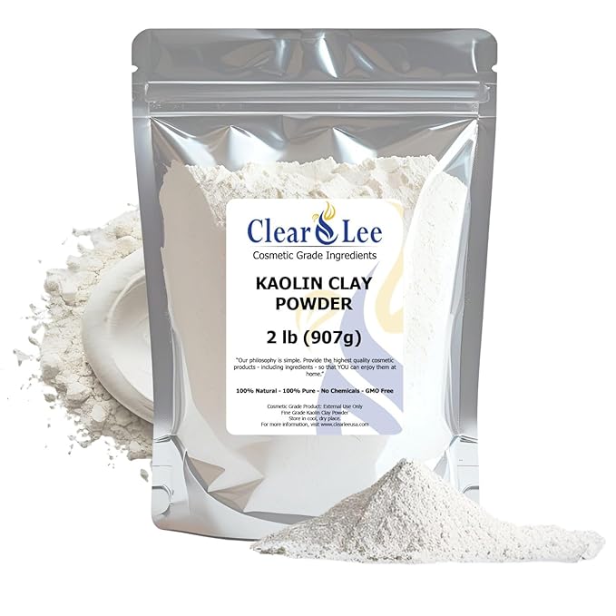 ClearLee Kaolin Clay Cosmetic Grade Powder - 100% Pure Natural Powder - Great For Skin Detox, Rejuvenation, and More - Heal Damaged Skin - DIY Clay Face Mask (2 LB)