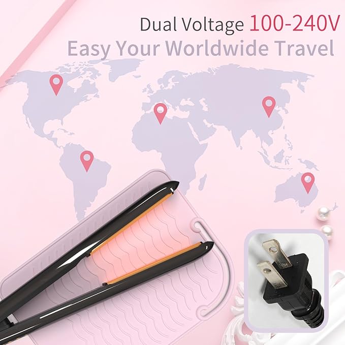 Flat Iron Hair Straightener and Curler - Professional Wet to Dry Straightener with 3D Floating Ceramic Plates, Travel Dual Voltage, LED Display, Fast Heat Up, Auto Shut Off, Silicone Mat