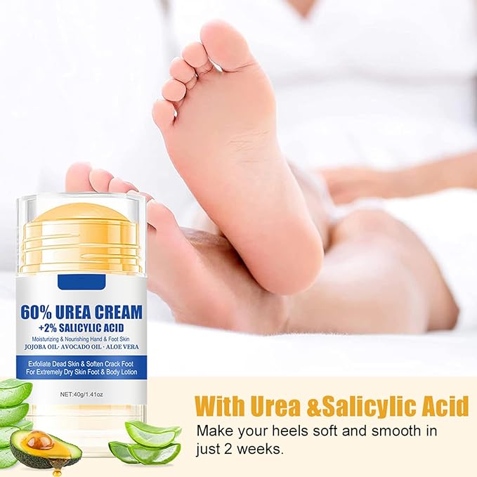 60% Urea plus 2% Salicylic Acid Foot Cream Moisturizer for Dry Cracked Feet Knees Elbows Hands Hydrates &Nourish Foot Care for Softens Skin Exfoliates Dead Skin Smoothing Skin Women and Men 1.41oz
