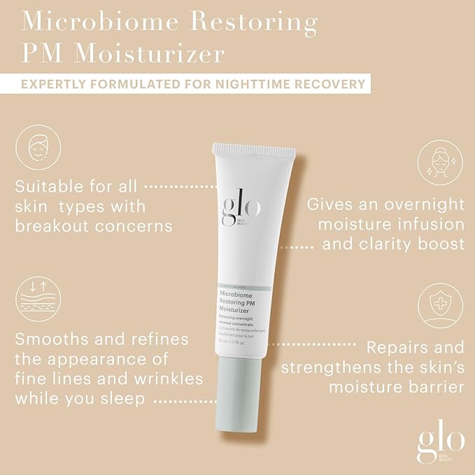 Glo Skin Beauty Microbiome Restoring PM Moisturizer – Oil Free Nighttime Gel-Cream for Acne-Prone Oily Skin, Repairs Skin’s Moisture Barrier, Reduces the Appearance of Pores, Fine Lines & Wrinkles