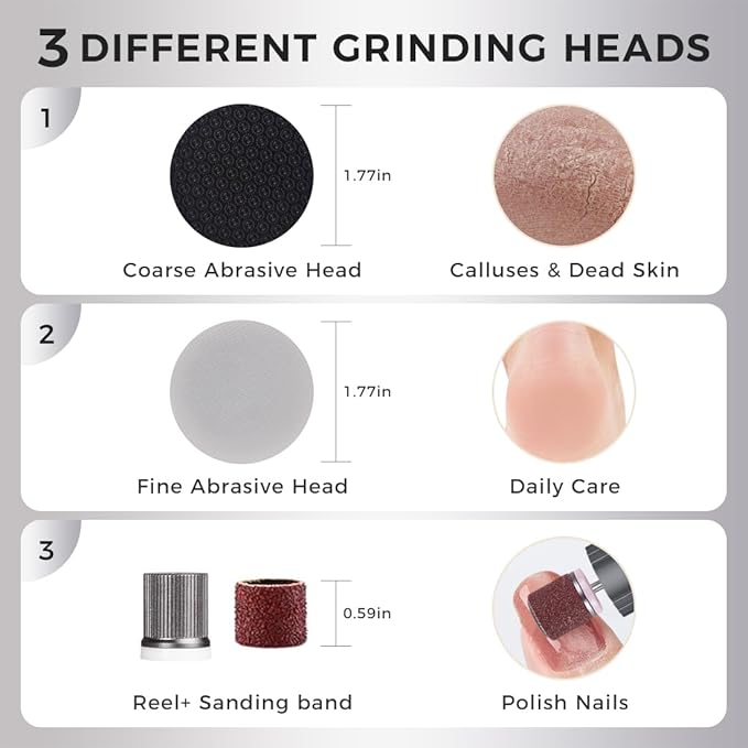 Electric Foot Callus Remover with Nano Glass Head, 9-Speed Rechargeable Foot File with Adjustable R/F Rotation, Digital Display & Powerful Motor for Cracked Heels & Dead Skin (Gray)