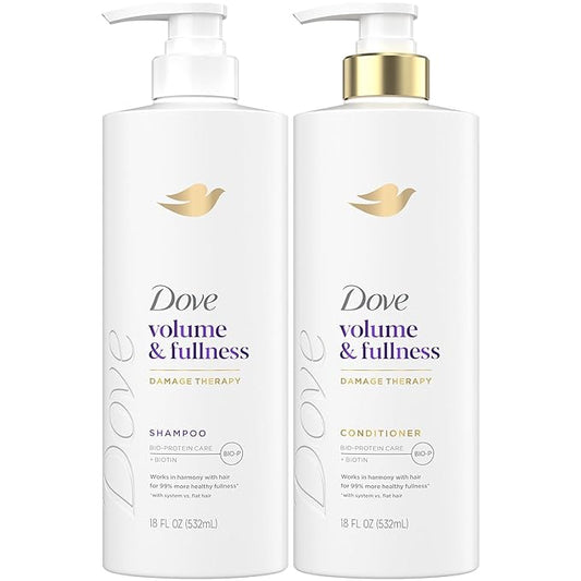 Dove Shampoo and Conditioner Set, Volume & Fullness – Daily Volumizing Hair Care Formula Infused with Collagen, 18 Oz Ea