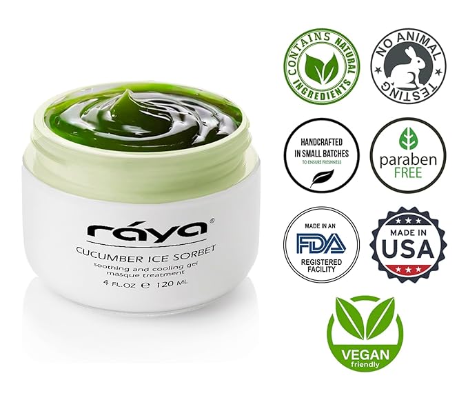 Raya Cucumber Ice Sorbet Masque (608) | Cooling Facial Gel Mask & Soothing Cucumber Extract, for Hydrating, Calming, Revitalizing & Refreshing All Skin Types, Great for Post-Sun Treatment - 120 ml
