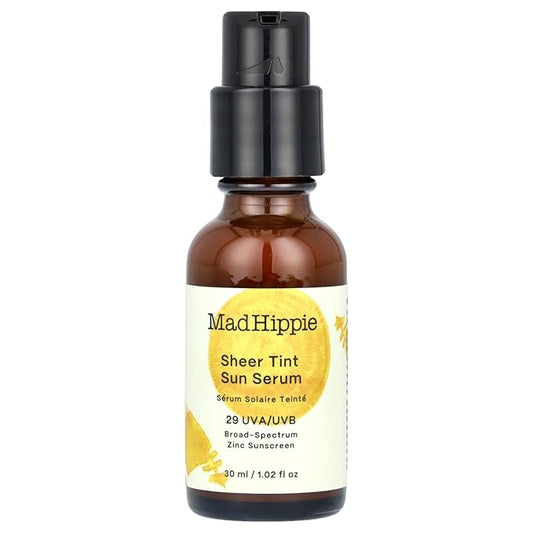 Mad Hippie Sheer Tint (Medium/Dark) SPF 29+ Sun Serum, Vitamin C & Hyaluronic Acid, Zinc Oxide Sunscreen, Reef-Safe, 1.02 Oz