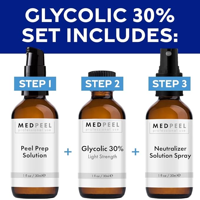 MedPeel Glycolic Acid 30% Chemical Peel at Home Kit – Includes Peel, Prep & Neutralizer – Light Strength Chemical Peel for Fine Lines, Wrinkles & Radiant Skin – Suitable for All Skin Tones