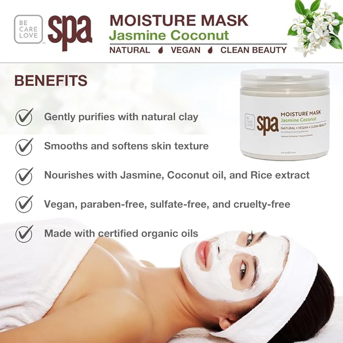 BCL Spa Jasmine Coconut Moisture Mask, hand mask, foot mask, body mask, shea butter, Argan & Olive oils, Kelp & Aloe Vera skin care spa treatment for women at home or professional spa 16 fl oz