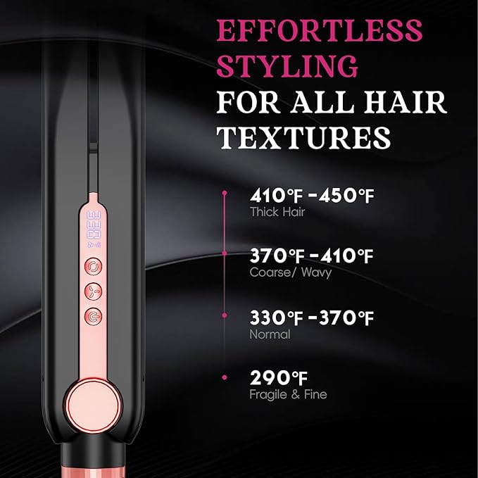 SKIMI Airflow Styler, Titanium Flat Iron Hair Straightener, Professional Curling Iron with Cooling Air Vents to Lock in Style, 5 Temps & Dual Voltage, Auto Off (Black & Gold Pink).