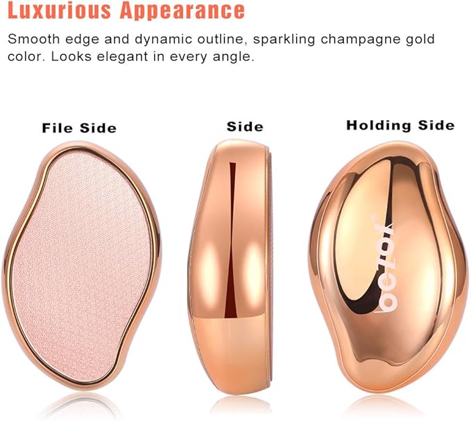 BEZOX Glass Foot File Callus Remover, Crystal Pedicure Foot Scrubber for Travel Use, Portable Handheld Sized Foot Scraper for Cracked Heel - Shinning Golden