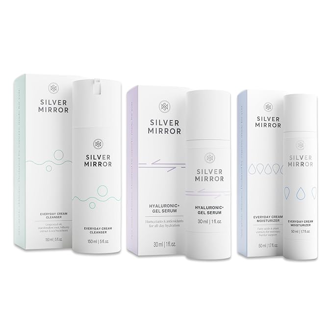 Skincare Set, Everyday Cream Cleanser 5 fl oz, Everyday Cream Moisturizer 1.7 fl oz, Hyaluronic Acid Face Serum 1 fl oz, for All Skin Types, Skincare Solution