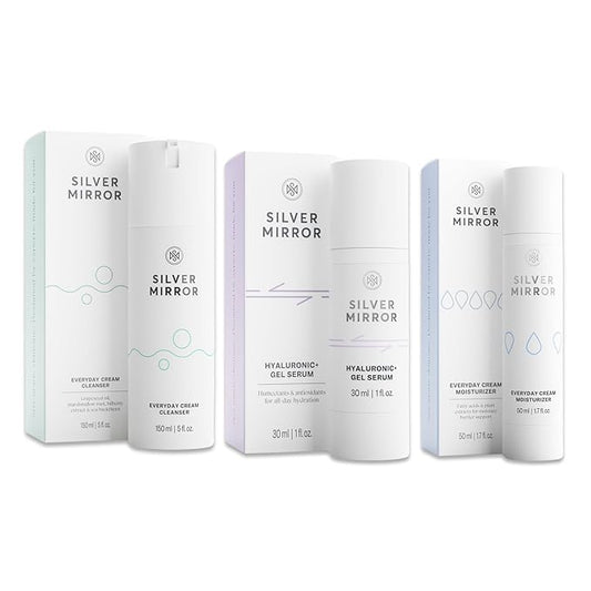Skincare Set, Everyday Cream Cleanser 5 fl oz, Everyday Cream Moisturizer 1.7 fl oz, Hyaluronic Acid Face Serum 1 fl oz, for All Skin Types, Skincare Solution