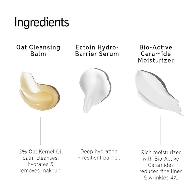 The INKEY List You Need to Build Barriers Skincare Gift Set, Oat Cleansing Balm + Ectoin Hydro-Barrier Serum + Bio-Active Ceramide Moisturiser, Strengthen Skin, Helps Dry Skin, Washbag Included
