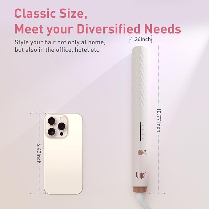 Quico Hair Straightener, 110-240V Global Travel Hair Straighteners for Women, 15s Fast Heating, Professional Negative Ion Flat Iron, Temp Memory, 320℉-450℉, Auto-Off, with Glove and Clips, Gift, Pink