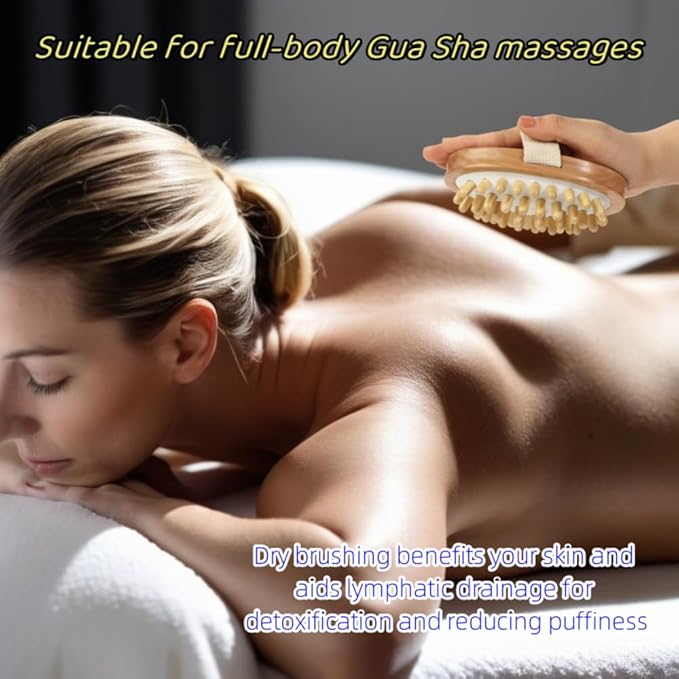 Dry Body Brush, Wooden Handheld Body Massager Brush - Natural Wood, Body Brush, Bath & Body Brushes Muscle Relax Sauna Spa Head Massage Brush