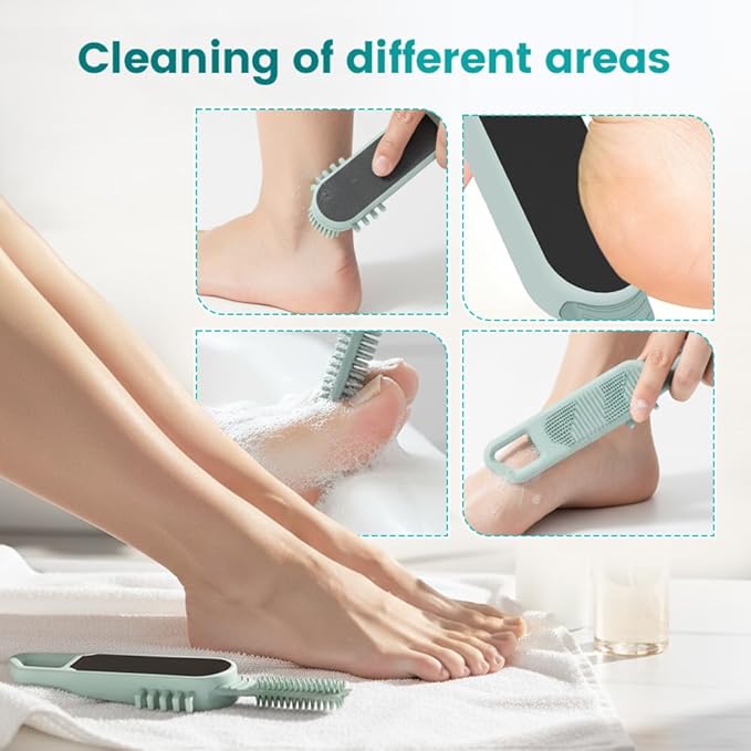 Foot Scrubber in Shower, 3 in 1 Portable Travel Size Toe Cleaning Brush Foot File Dead Skin Remover for Home Foot Care (Yellow)