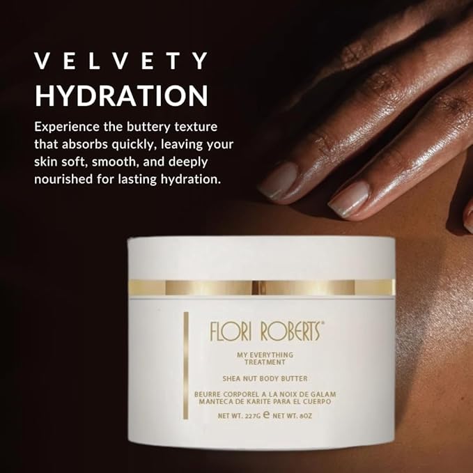 Flori Roberts Shea Nut Body Butter, Premium Moisturizer for Rough Dry Skin, Nourishing Body Cream for Women of Color or Darker Skin Tones, 8 oz
