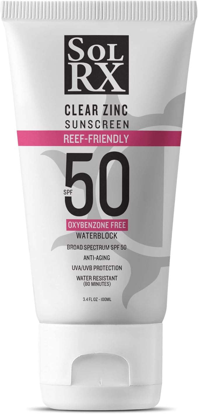 SolRX MINERAL+ SPF 50 Mineral Sunscreen with Zinc Oxide – Reef Safe, Broad Spectrum UVA/UVB Protection, Water Resistant Sunblock for Face & Body