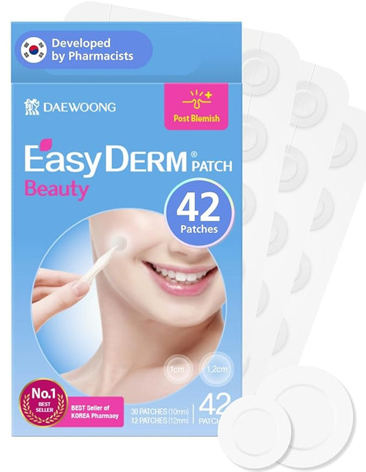 EasyDerm Beauty Patch(42 Counts) - 100% Hydrocolloid Pimple Patch for Zit Spot Care, K-beauty, Daewoong Pharmaceutical