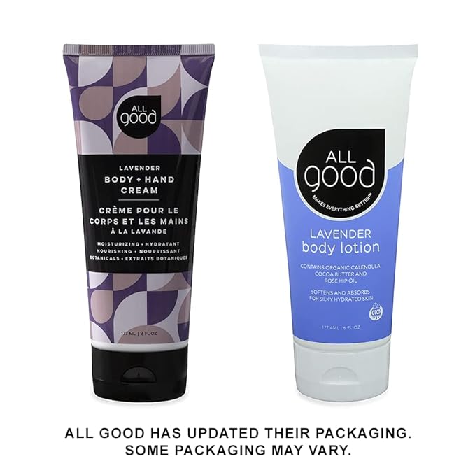 (2-Pack, Lavender) - All Good Body Lotion w/Essential Oils - Moisturising Organic Calendula, Cocoa Butter, Coconut & Rose Hip Oil - Non GMO - Vegan - 180ml (Lavender)(2-Pack)