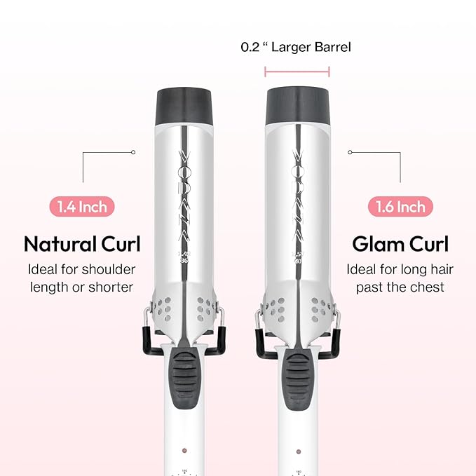 VODANA Professional GlamWave Ceramic Curling Iron, Long-Lasting Natural Curls, Instant Heat, Hair Curler, Curling Wand, Available in USA (1.4 inch, White)