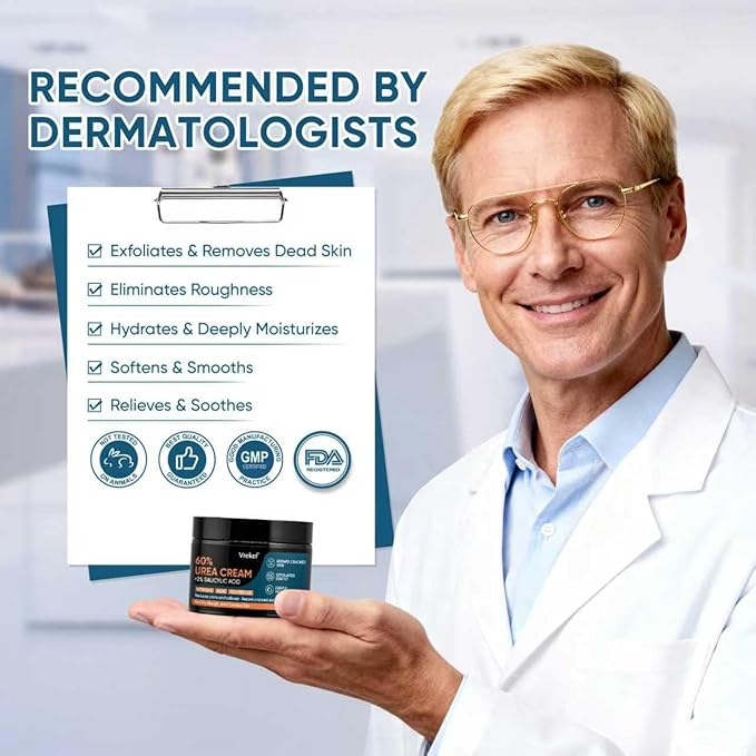 Urea Cream 60% Plus Salicylic Acid 2%, Urea Cream 60 Percent for Feet Maximum Strength, Foot Cream for Dry Heels Cracked