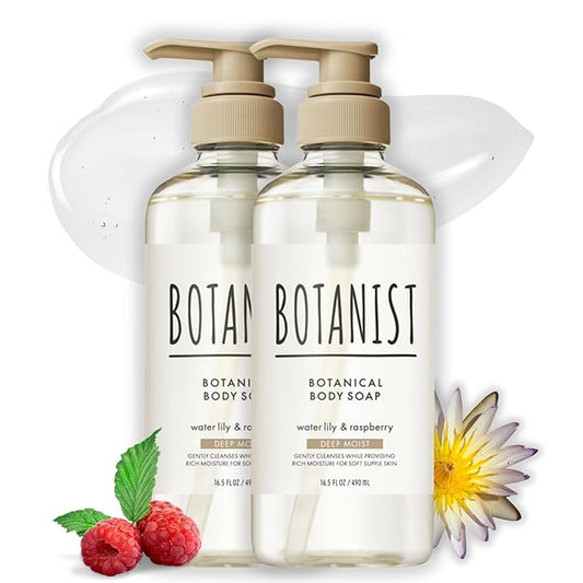 Botanist Moisturizing Body Wash for Dry & Sensitive Skin Women & Men, Organic Body Soap Gel with Shea Butter, Coconut Oil & Aloe from Japan, Paraben& Sulfate Free Water Lily& Raspberry 16.5 Fl Oz 2EA