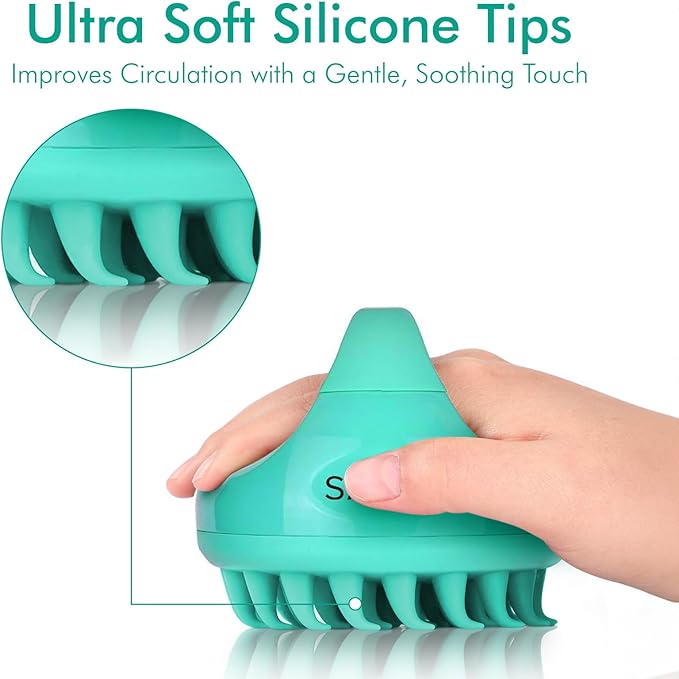SAVION Scalp Massager Brush Relaxes Scalp and Relieves Itching - Hair Brush Exfoliator for Dandruff Removal - Soft Silicone Head Scrubber for Wet & Dry Strands - for All Hair Types