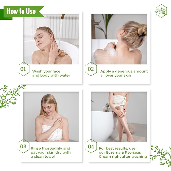 Wild Naturals Moisturizing Eczema Body Wash – Gentle Psoriasis Body Wash for Itchy, Dry Skin Relief – Eczema Soap for Redness and Flareups – Hydrating Cleanser for Women and Men